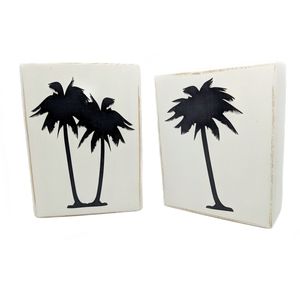 Two Palm Tree Silhouette Wood Block Decor